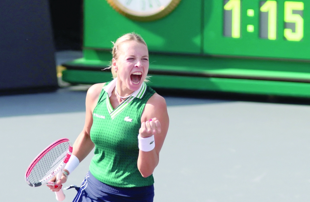 Estonia's Anett Kontaveit celebrates after beating Czech Republic's Barbora Krejcikova. -- AFP