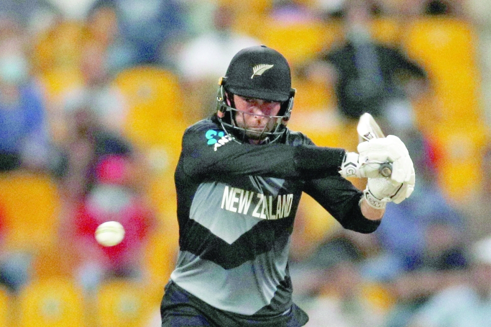 New Zealand's Devon Conway hits a six. -- Reuters