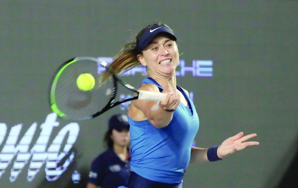 Spain's Paula Badosa in action during her group stage match against Belarus' Aryna Sabalenka. -- Reuters