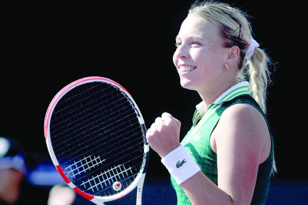 Estonia's Anett Kontaveit celebrates after beating the Czech Republic's Karolina Pliskova. -- AFP