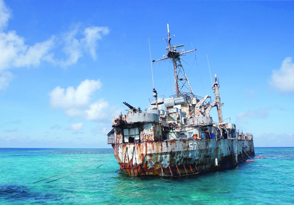 The BRP Sierra Madre, a marooned transport ship which Philippine Marines live on as a military outpost, pictured in the disputed Second Thomas Shoal, part of the Spratly Islands in the South China Sea. - Reuters File 