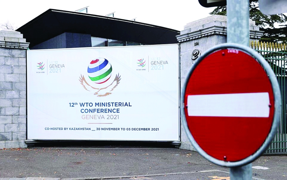 A sign of the 12th Ministerial Conference (MC12) is pictured at the World Trade Organization (WTO) headquarters in Geneva, Switzerland.  — Reuters