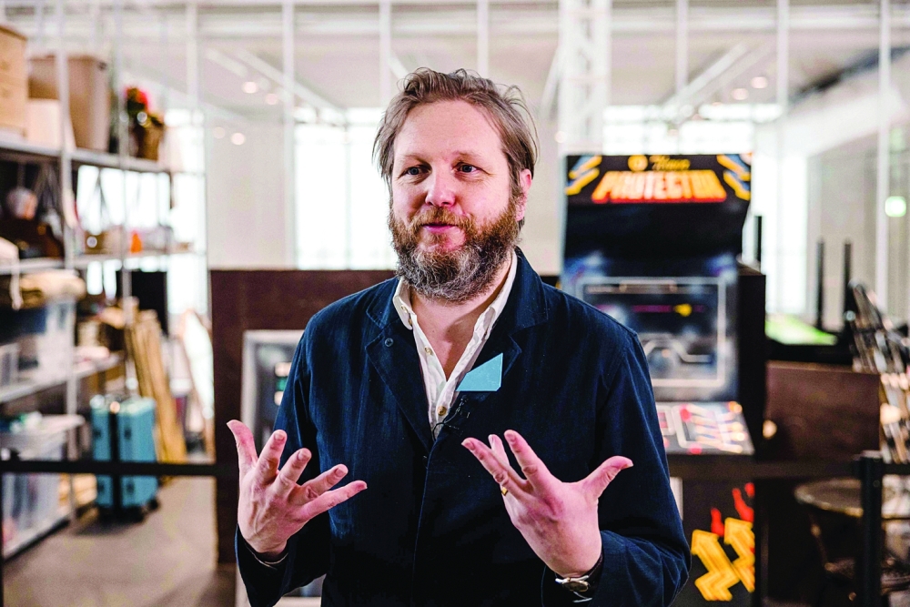 Contemporary Icelandic artist Ragnar Kjartansson talks to press during the opening of GES-2 contemporary arts centre on the banks of the Moskva River in Moscow 
