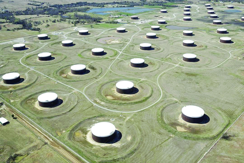 Crude oil storage tanks are seen from above at the Cushing oil hub, in Cushing, Oklahoma. — Reuters