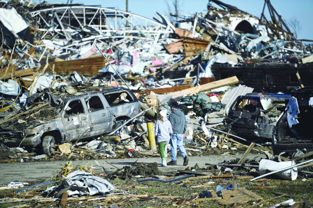 Tornado damage is seen after extreme weather hit the region on Sunday, in Mayfield, Kentucky. - AFP