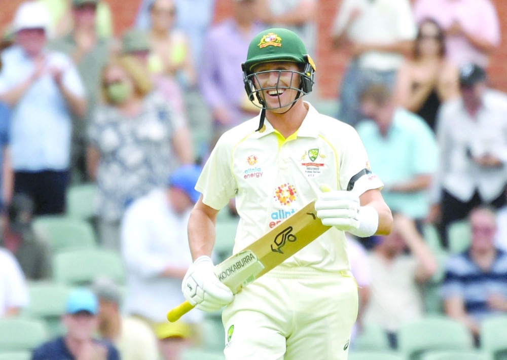Australia's Marnus Labuschagne reacts after his dismissal was overturned. -- Reuters