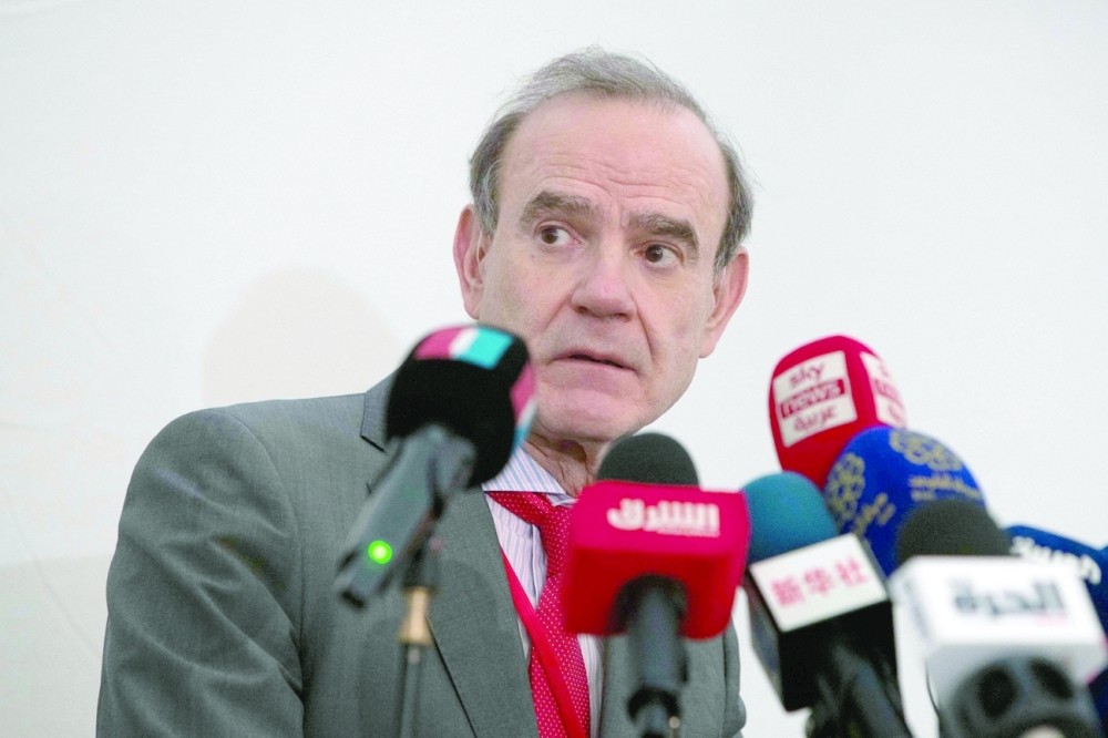 Deputy Secretary General of the European External Action Service (EEAS) Enrique Mora speaks to journalists after a meeting of the Joint Comprehensive Plan of Action (JCPOA) in Vienna on Friday. - AFP