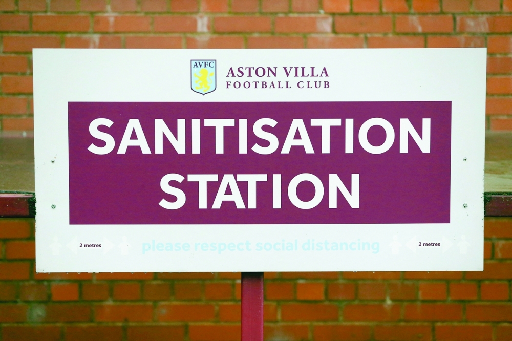General view of sanitization station outside the stadium before the match was postponed due to Covid-19. -- Reuters