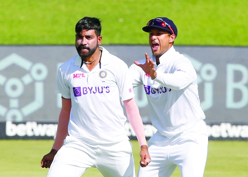 India's Mohammed Siraj celebrates the wicket of South Africa's South Africa's Keegan Petersen. -- Reuters