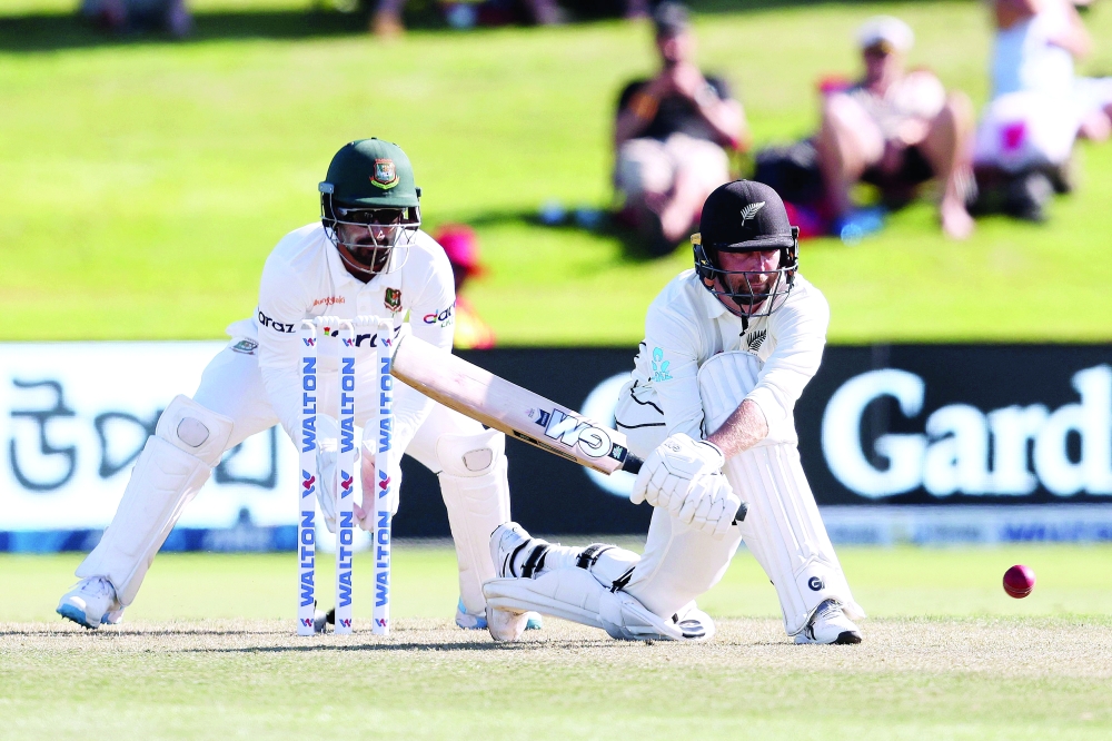 New Zealand's Devon Conway plays a shot on day one of the first Test against Bangladesh in Mount Maunganui. -- AFP