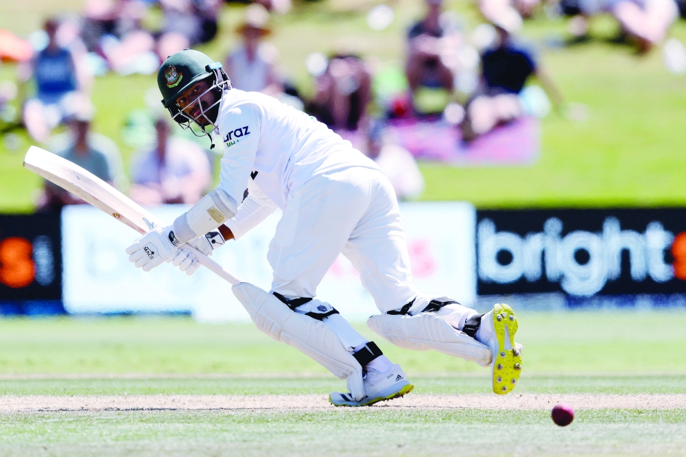 Mahmudul Hasan Joy of Bangladesh plays a shot during the second day of the first Test against New Zealand. -- AFP