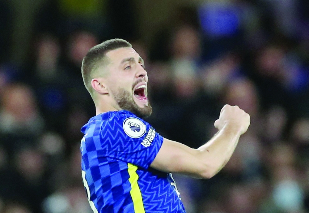 Chelsea's Mateo Kovacic celebrates scoring their first goal. -- Reuters
