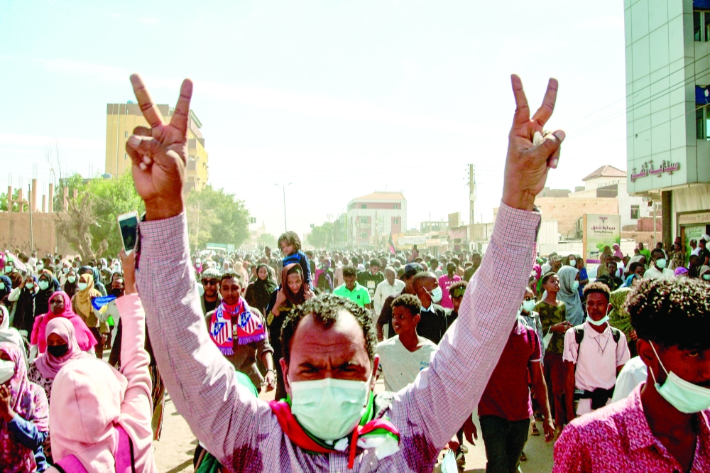 Sudanese protesters gather during a demonstration against the October 25 coup, in the capital Khartoum, on Sunday. — AFP