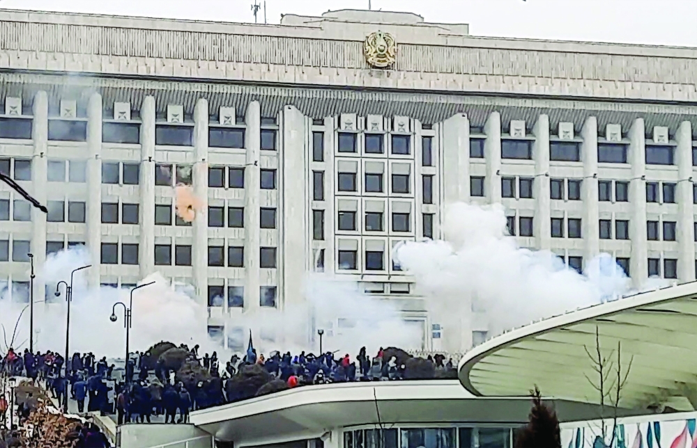 Protesters stormed the mayor's office in Almaty on Wednesday. -- AFP
