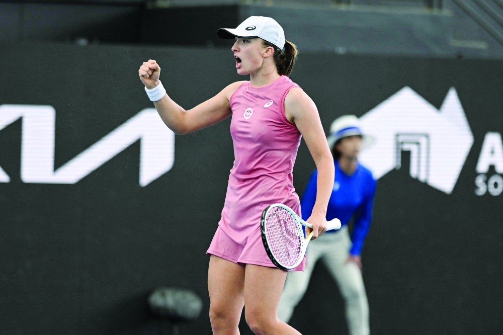 Polish player Iga Swiatek celebrates on her win over Canadia's Leila Fernandez at the Adelaide International. -- AFP