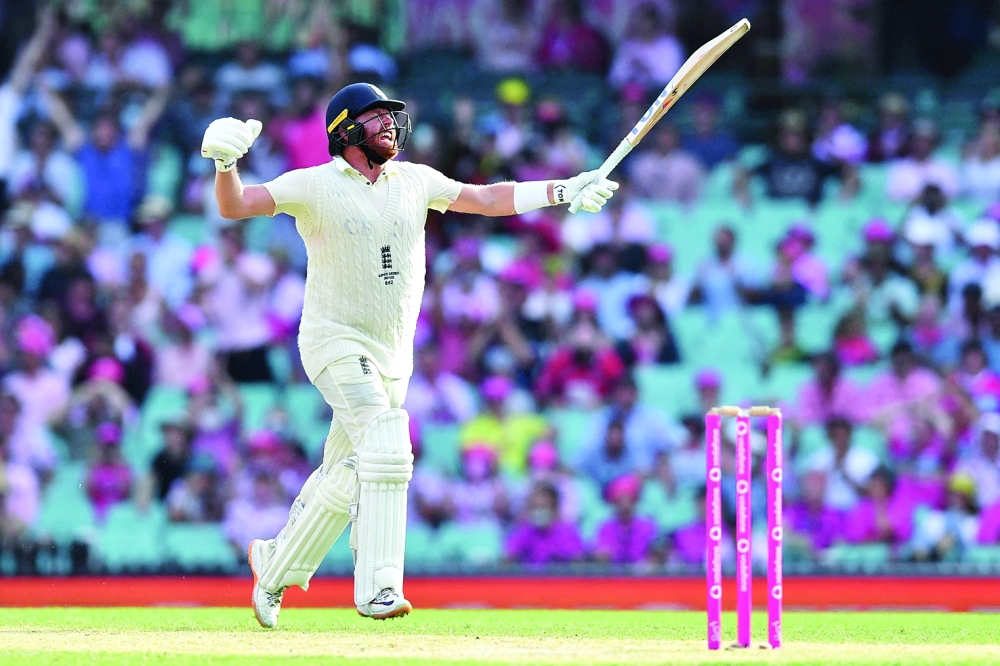 England's Jonny Bairstow celebrates his century. -- Reuters