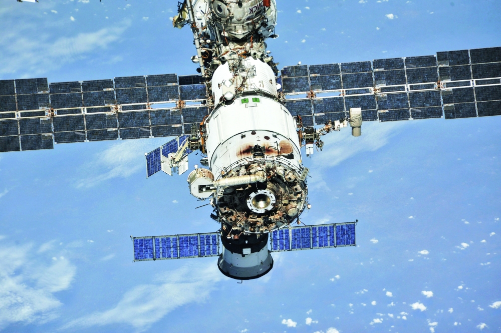 FILE PHOTO: ISS photographed by Expedition 56 crew members from a Soyuz spacecraft after undocking