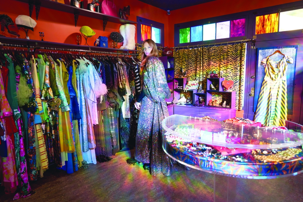 Brynn Jones, the owner of Aralda Vintage in Los Angeles, wearing 1980s Paco Rabanne, at the store on Jan. 3, 2022. (Michelle Groskopf/The New York Times)