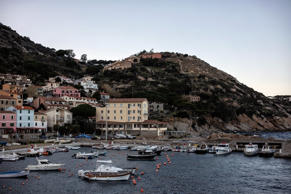 The port of Giglio, Italy on Thursday, Jan. 13, 2022, the 10th anniversary of the Costa Concordia shipwreck which killed 32 people.