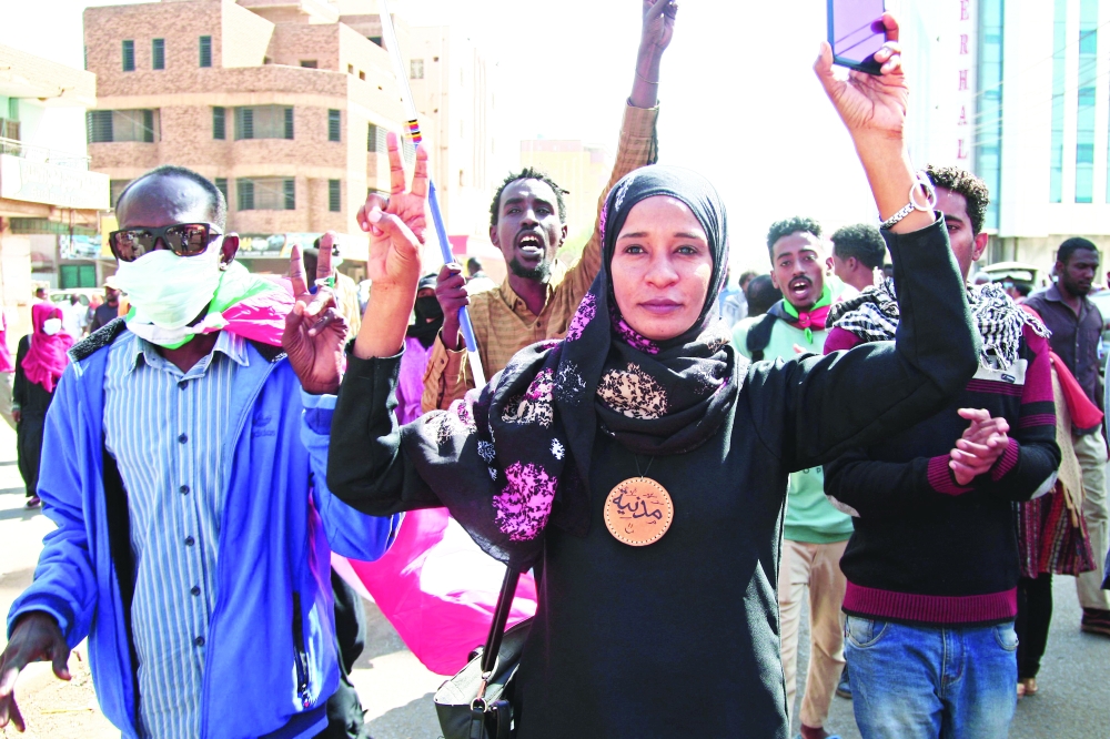 Sudanese rally against a military coup which occurred nearly three months ago, south of the capital Khartoum. — AFP