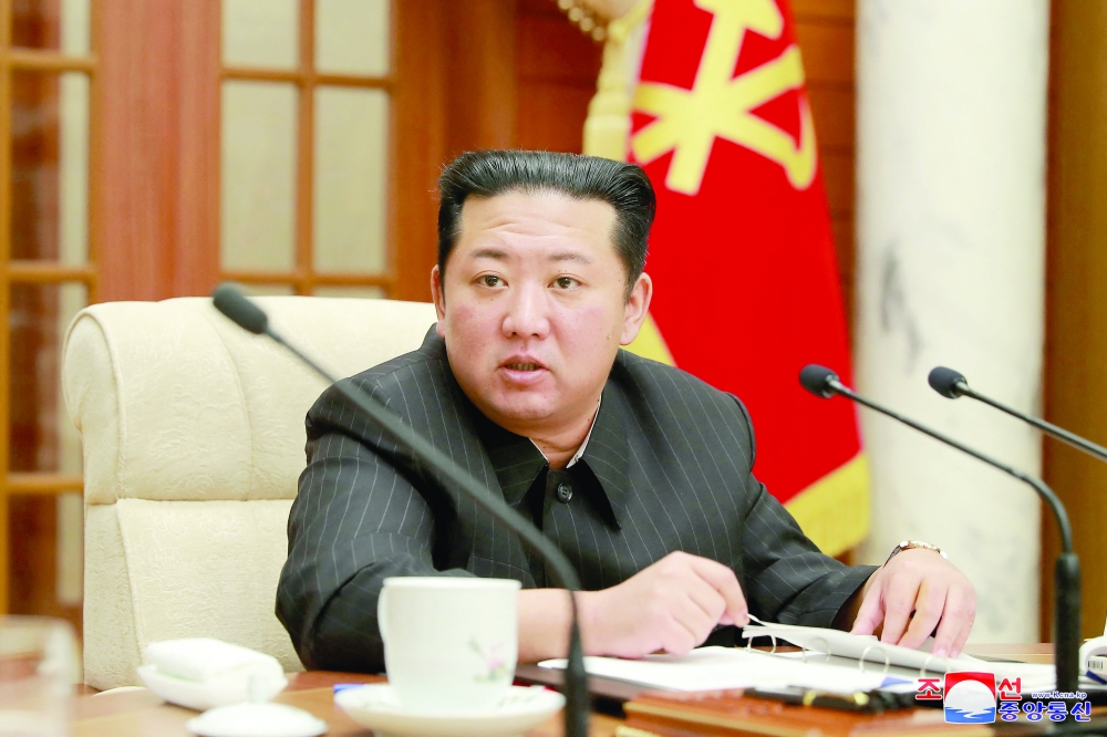 North Korean leader Kim Jong Un attends a meeting of the politburo of the ruling Workers' Party in Pyongyang on Wednesday. - Reuters 