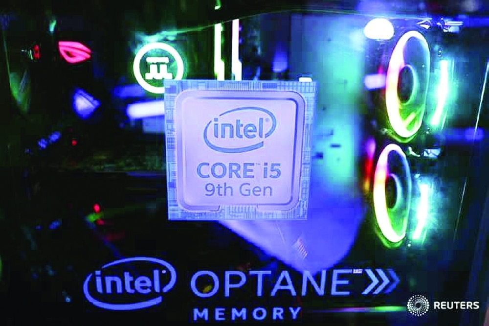 The Intel logo is seen on a computer at the Thailand Game Show in Bangkok, in this file photo. — Reuters