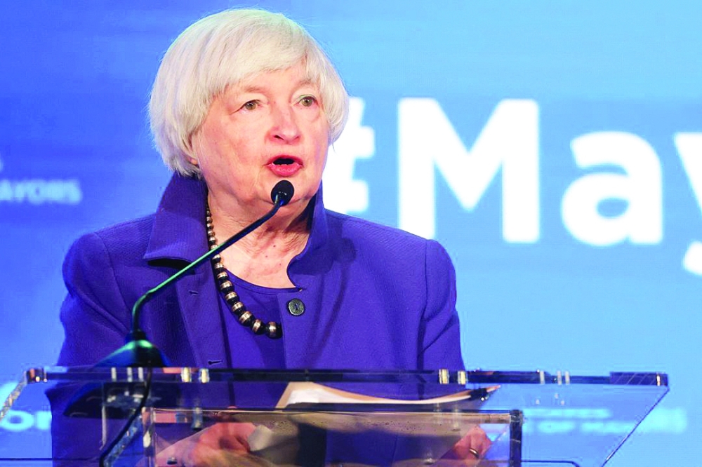 US Treasury Secretary Janet Yellen addresses the US Conference of Mayors meeting in Washington. — Reuters