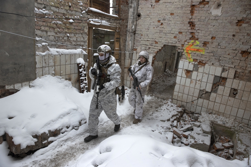 Members of the Ukrainian military at a frontline position in Avdiivka, Donetsk Oblast, on the Russian separatist frontline in the Ukraine, on Sunday, Jan. 23, 2022. (Tyler Hicks/The New York Times) 