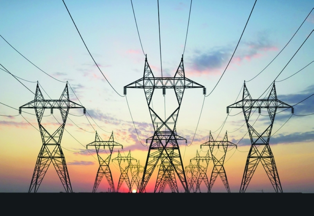 3D Electric powerlines over sunrise