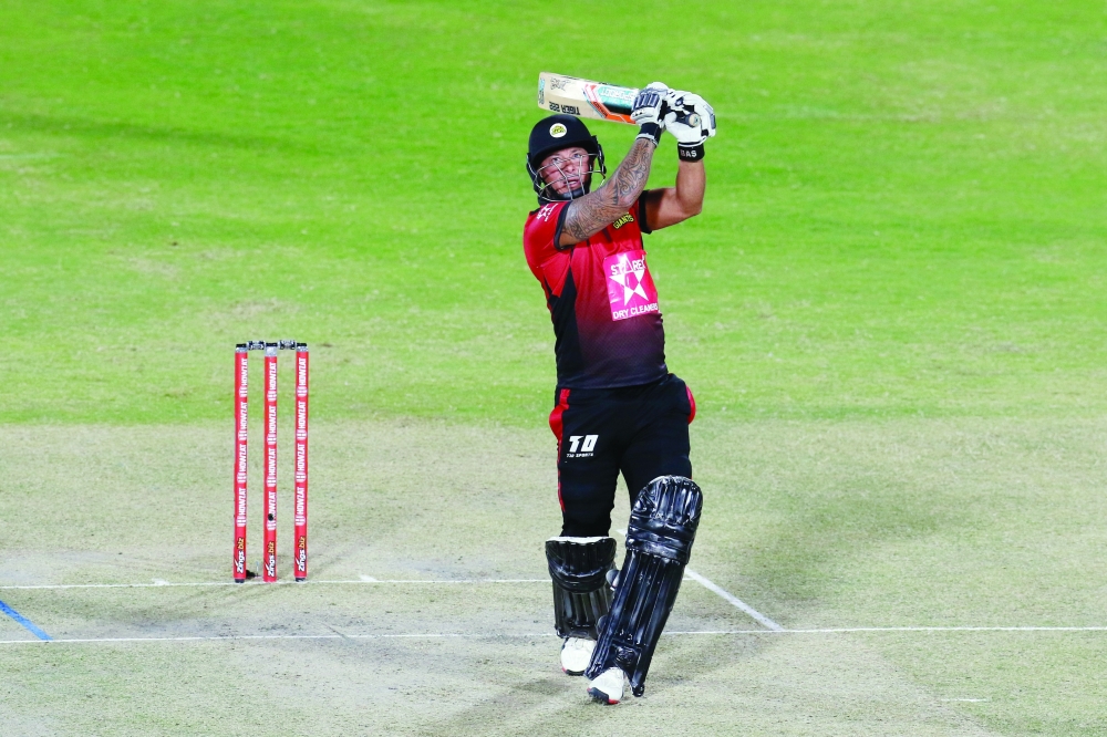 Herschelle Gibbs of World Giants bats during the match against India Maharajas held at the Al Amerat Cricket Stadium, Muscat. -- LLC