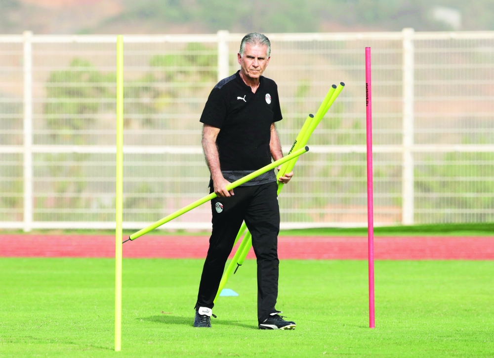 Egypt coach Carlos Queiroz with teammates during training. --  Reuters