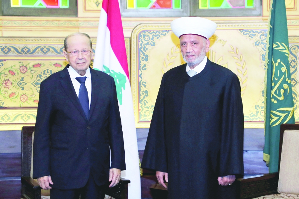 Lebanon's President Michel Aoun meets with Grand Mufti Sheikh Abdul Latif Derian, Lebanon's senior cleric in Beirut. - Reuters
