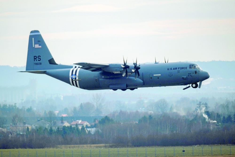 A US Air Force Lockheed C-130J-30 Hercules transport aircraft lands at Jasionka Airport near Rzeszow, Poland. - Reuters
