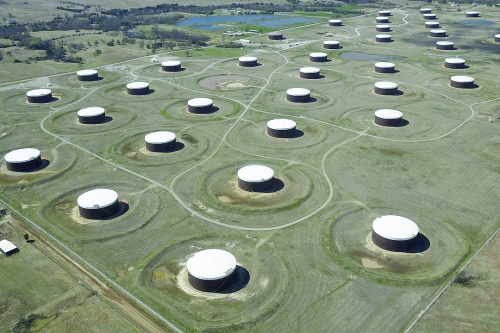 Crude oil storage tanks are seen from above at the Cushing oil hub, in Cushing, Oklahoma. — Reuters 