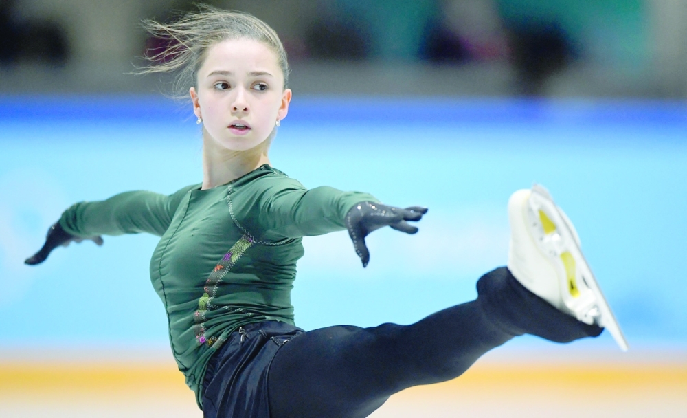 Kamila Valieva of the Russian Olympic Committee during training. -- Reuters
