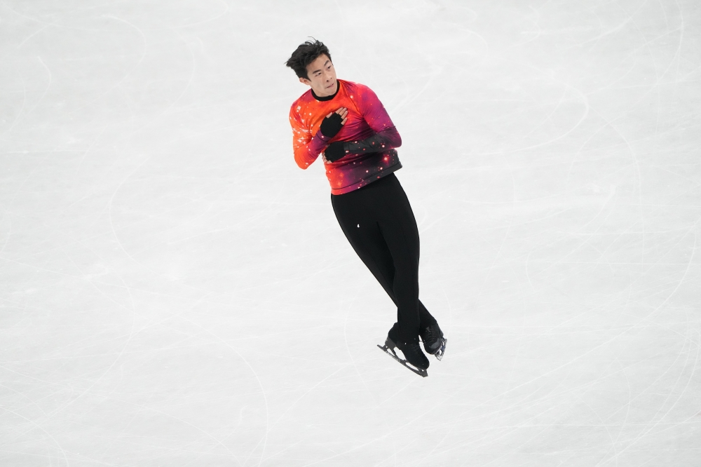 Nathan Chen of the U.S. competes in the free skating portion of the mens single skating event at the 2022 Winter Olympics in Beijing, on Thursday, Feb. 10, 2022. (Chang W. Lee/The New York Times)