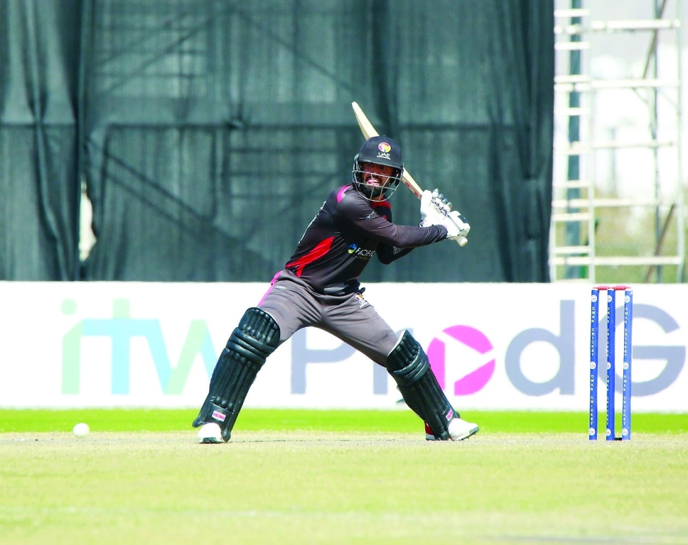 UAE's Rohan Mustafa in action.