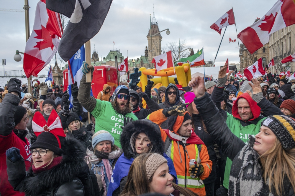 Protesters in downtown Ottawa, Ontario, Feb. 12, 2022.(Brett Gundlock/The New York Times)
