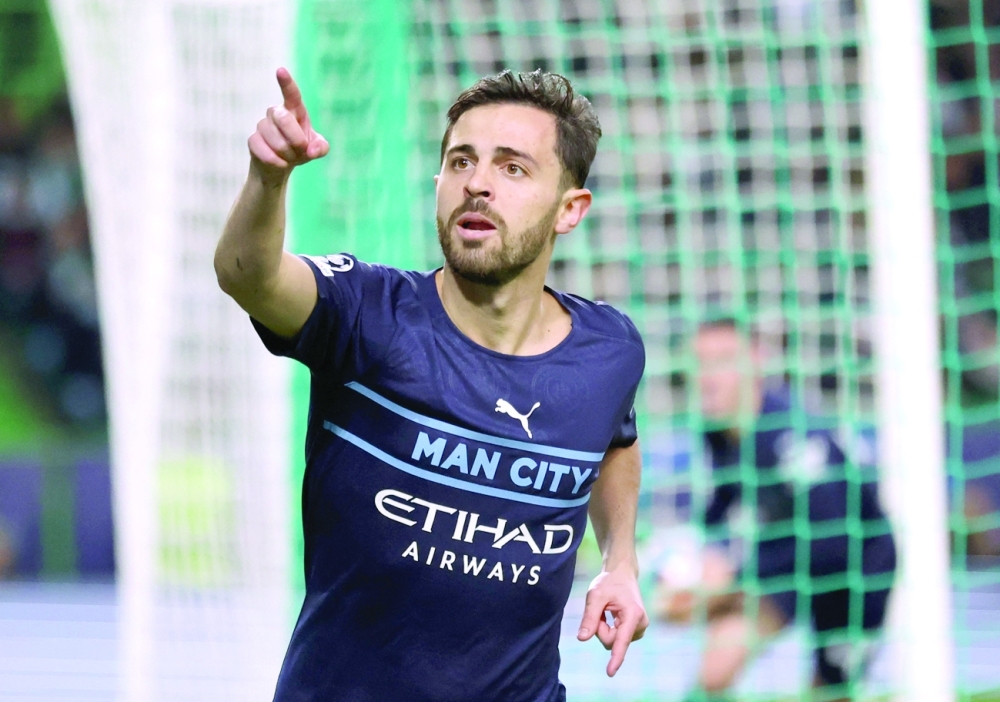 Manchester City's Bernardo Silva celebrates scoring their fifth goal before it is disallowed after a VAR review Action Images via Reuters/