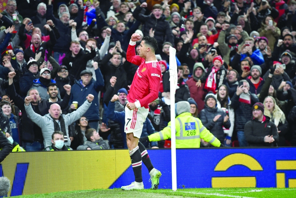 Manchester United's Cristiano Ronaldo celebrates scoring their first goal REUTERS/