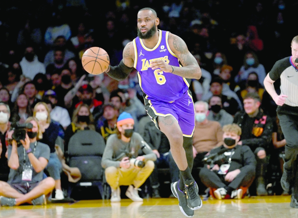 Los Angeles Lakers forward LeBron James (6) takes the ball down court in the first half against the Utah Jazz at Crypto.com Arena. -- USA Today Sports
