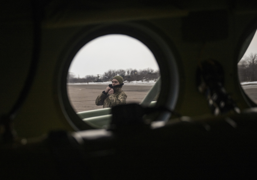 A Ukrainian soldier at a military base in Kramatorsk, Ukraine, Feb. 17, 2022.  (Lynsey Addario/The New York Times) 