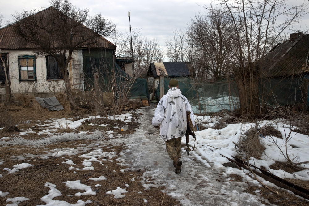 A Ukrainian soldier at a front line position near Katerynivka, in eastern Ukraine, on Wednesday, Feb. 16, 2022. (Tyler Hicks/The New York Times)