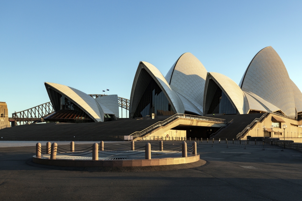 The Sydney Opera House during a lockdown on July 22, 2021. (AnnaMaria Antoinette D'Addario/The New York Times)