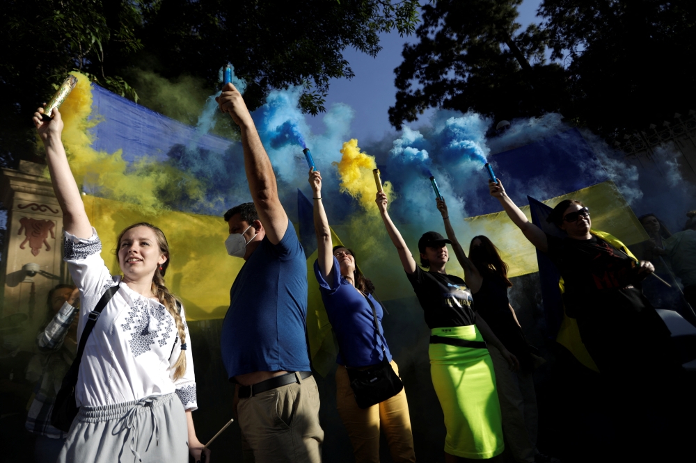 People demonstrate against Russian invasion of Ukraine, in Mexico City