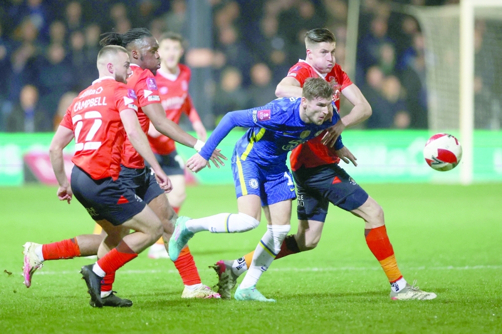 Chelsea's Timo Werner in action with Luton Town's Reece Burke REUTERS