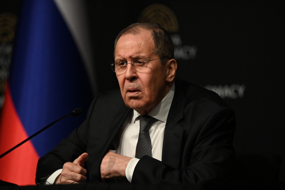 Russian Foreign Minister Sergei Lavrov gives a press conference 