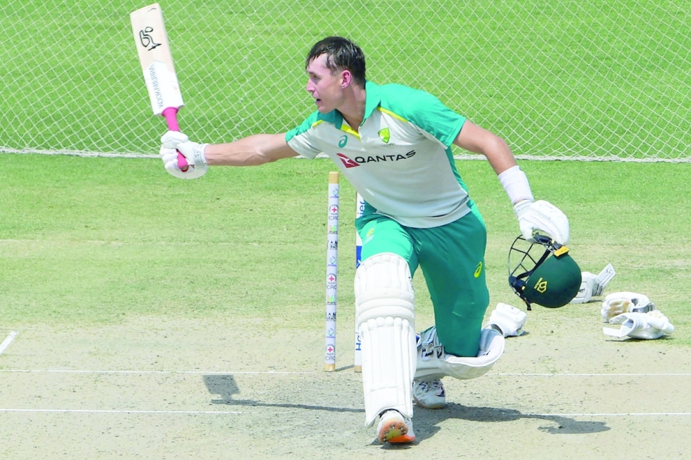 Australia’s Marnus Labuschagne attends a practice session at the National Stadium in Karachi. — AFP