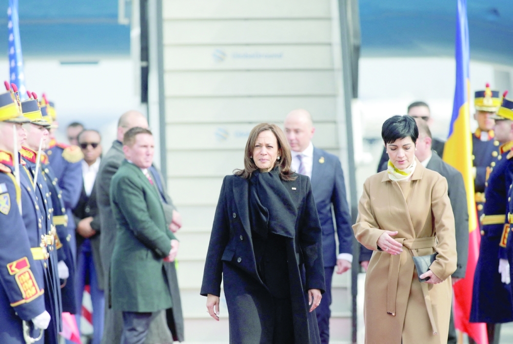 US Vice-President Kamala Harris arrives in Bucharest. -- Reuters
