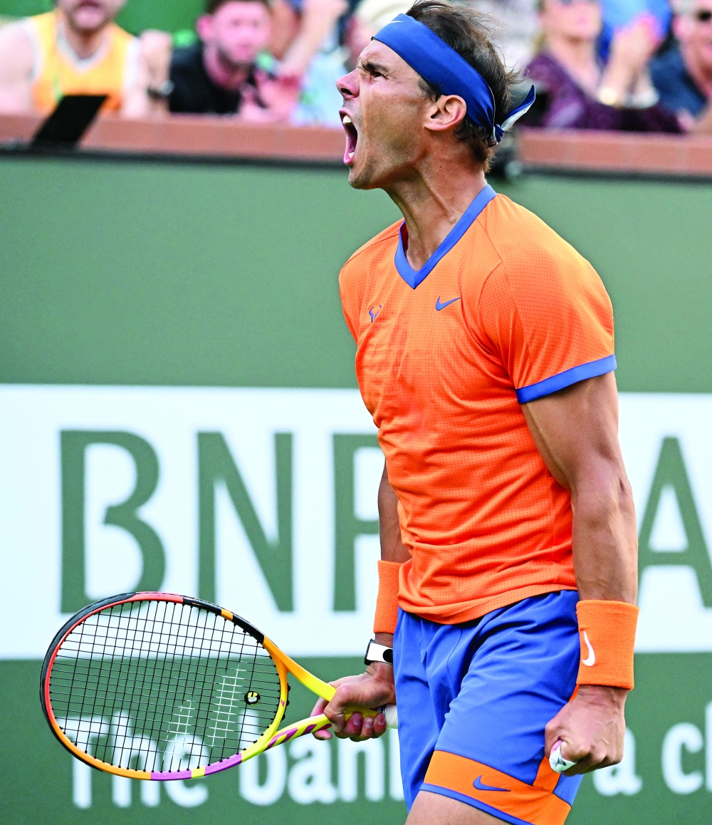 Rafael Nadal celebrates after winning a point in his quarterfinal match as he defeated Nick Kyrgios. -- USA Today Sports 